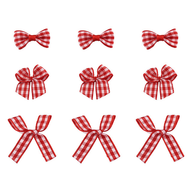 300Pcs Red Mini Gingham Ribbon Bows 3 Styles Checkered Butterfly